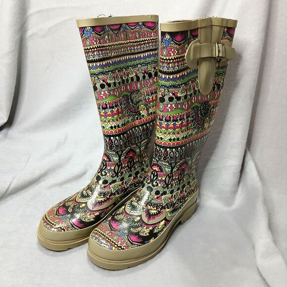 Sakroots Rubber Rain Boots Jersey Lined Colorful Peace Sign Women's Size: 6 - Picture 4 of 11